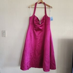 NWT David's Bridal Pink Fuchsia Halter A Line Dress Plus Size 16